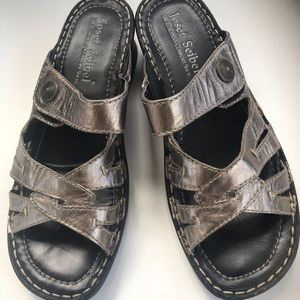Josef Seibel Leather pewter Slides shoes sandals